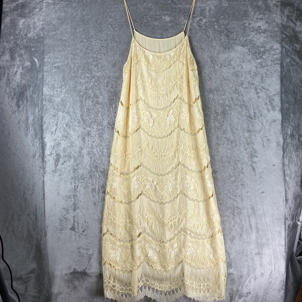 LA PERLA Silk Lace Nightgown And Womens Sz M Butter Yellow Semi Sheer Italy Slip